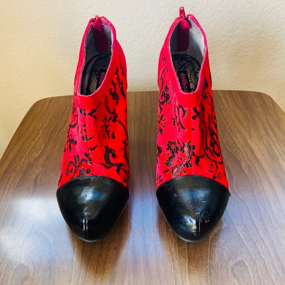 Dollhouse Red Velvety Man Made Material 3.5” Heels - Picture 2 of 7